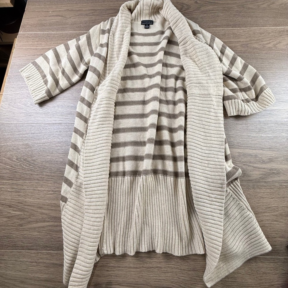 Line The Label Women's Open Front Striped Cardigan Cream Tan Size XS Casual